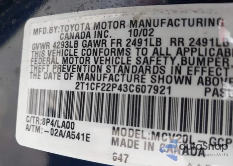 2003 Toyota Camry Solara Se из США, поврежденный, VIN 2T1CF22P43C607921